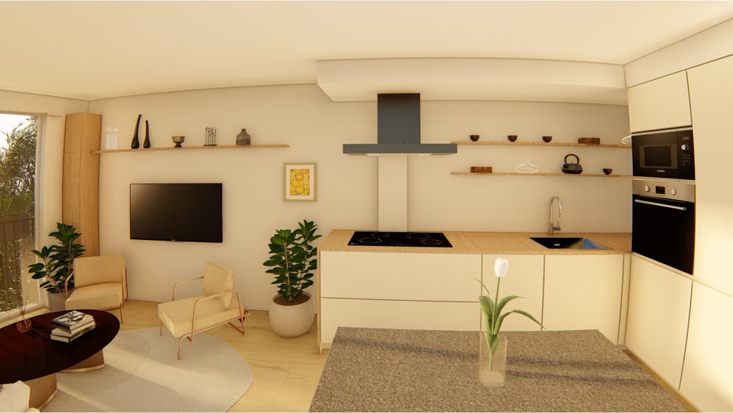 Cocina equipada abierta al salón